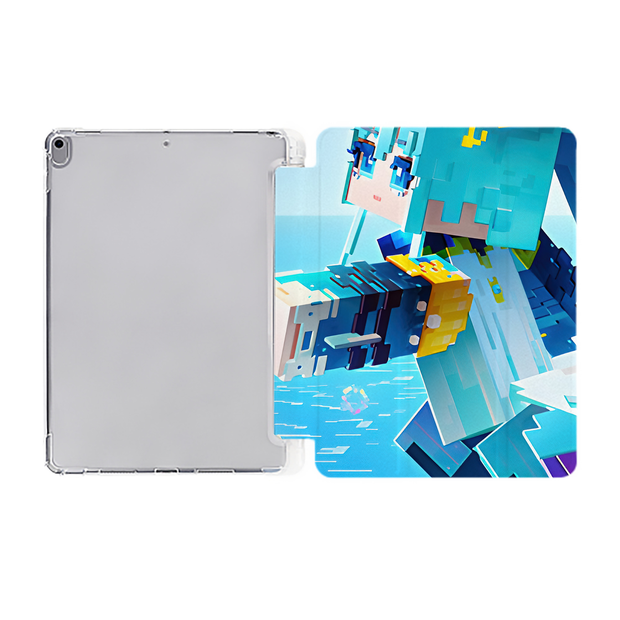 （画像用） マインクラフト ブロックの世界 Minecraft MC Block world IPad ケース ペン収納付き 三つ折りスタンド PUレザー×シリコン 対応機種9.5/10.5/10.9インチ